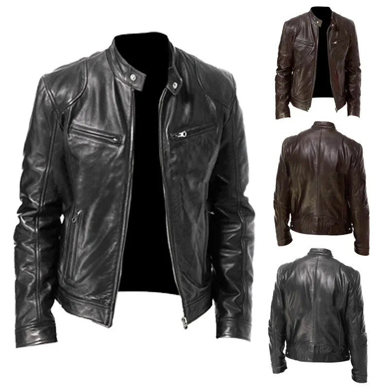 2025 Autumn/Winter New Fashionable PU Leather Men's Casual Jacket Wholesale Amazon European Style Motorcycle Leather Coat