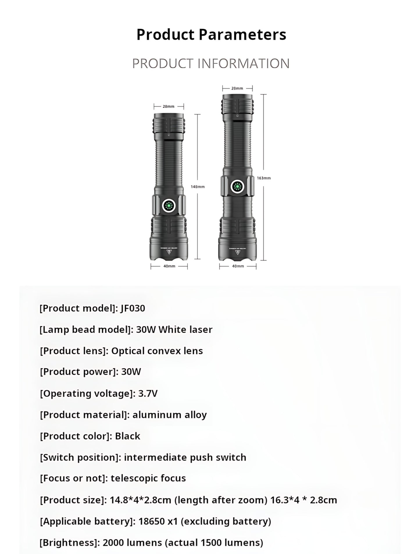 2000LM USB-C Rechargeable LED Flashlight Zoomable Beam Waterproof Outdoor Light with Mount Strobe Mode for Camping Cycling Emergency