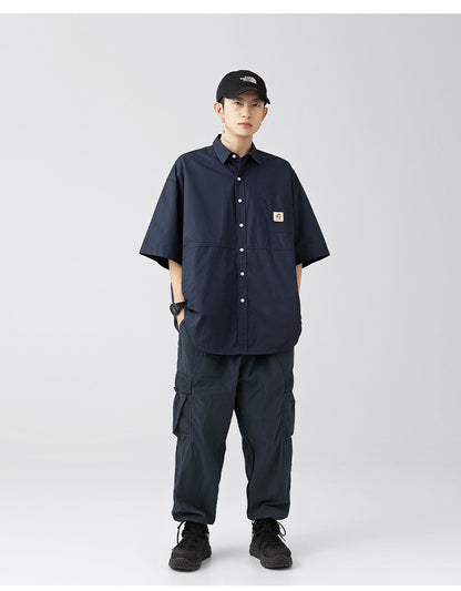 Japan Style Cargo Shirts Men Summer  Pure Cotton Loose Casual Pocket Shirts Men Women Plus Size Short Sleeve Shirt