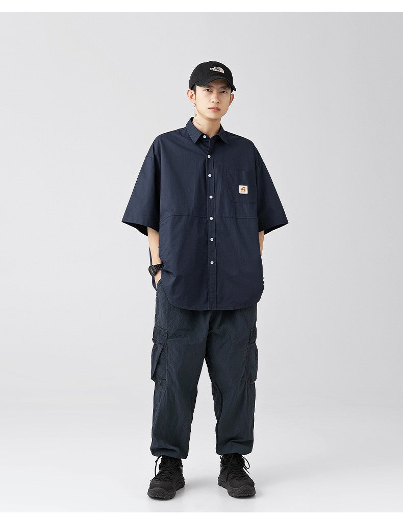 Japan Style Cargo Shirts Men Summer  Pure Cotton Loose Casual Pocket Shirts Men Women Plus Size Short Sleeve Shirt