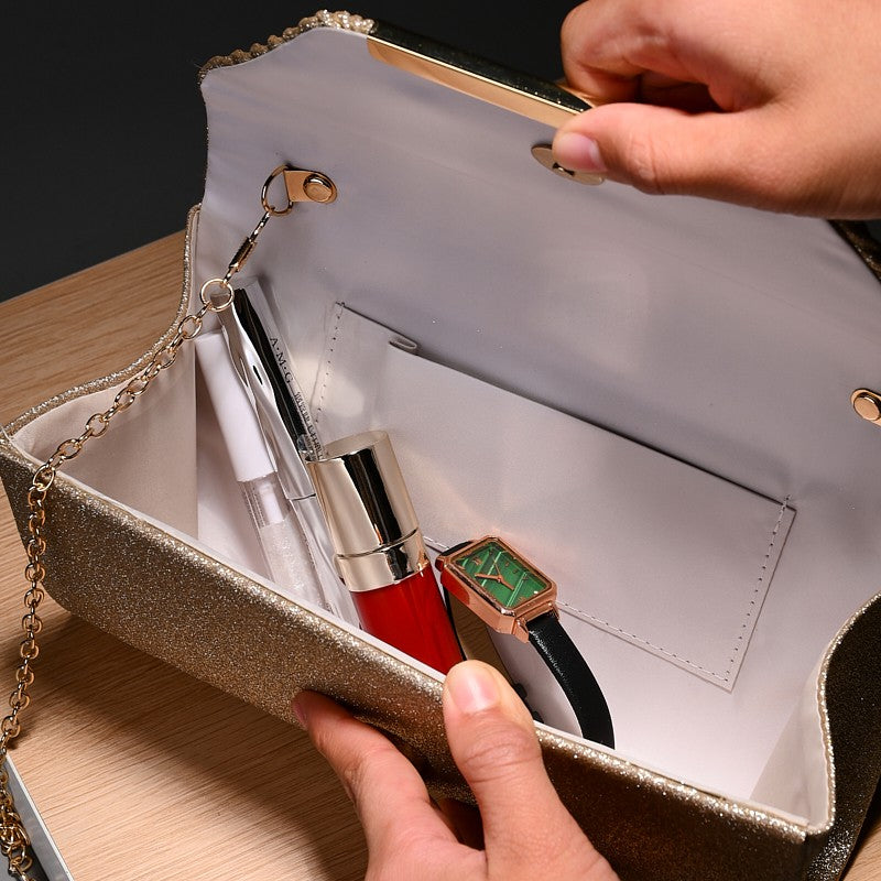 Luxury Envelope Evening clutch Bag New Bright Grain Wrinkle Textured Long Hardware shoulder bag Wedding Handbag for wedding bag