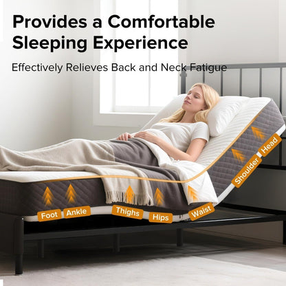 Bed Frame with Massage Head & Foot Incline Queen Adjustable Bed Frame with Remote & USB Ports, LED Light, 4 Height-Ad