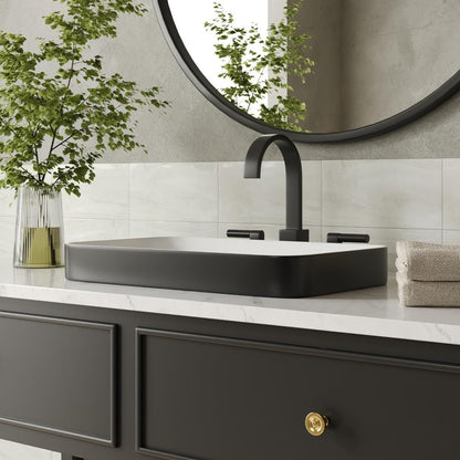 Vessel Sink Rectangle, Black & White Semi Recessed Bathroom Sinks, 18.9x11.61 Modern Rectangular Top Counter Bathroom