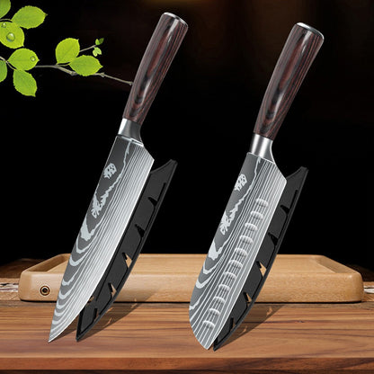 Faca de Chef ZENG Conjunto de Facas de Cozinha em Aço Inoxidável Padrão Aço Damasco Cutelo Fatiador Frutas Santoku Faca de Chef Ferramenta de Cozinha