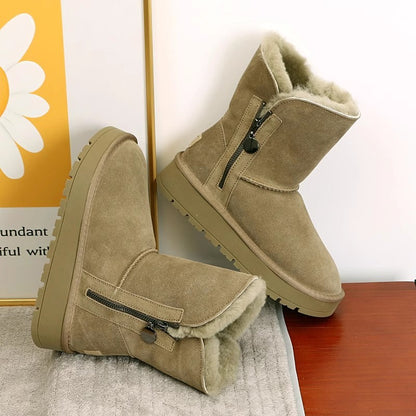 2024 Winter Women Short Plush Warm Snow Boots Casual Shoes New Suede Fur Chelsea Ankle Boots Flats Platform Ladies Shoes Botas
