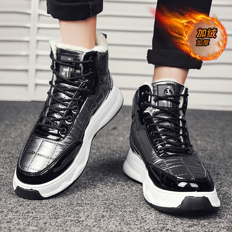 Trendy Silver Winter Boots Man High top Sneakers Outdoor Warm Plush Men's Snow Boots Platform Furry Ankle Boots Men Casual Boot