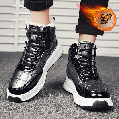 Trendy Silver Winter Boots Man High top Sneakers Outdoor Warm Plush Men's Snow Boots Platform Furry Ankle Boots Men Casual Boot