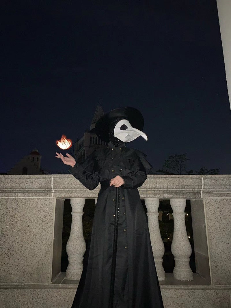 Plague Doctor Bird Cosplay Costume Medieval Hooded Robe Horrord Monk Steampunk Cloak Halloween Carnival Adult Kids Lantern Stick