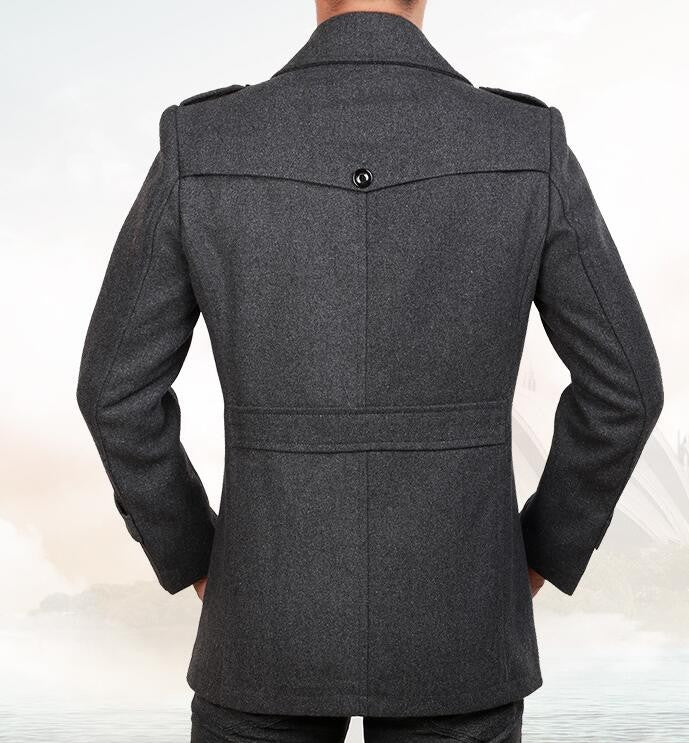 New Autumn Winter Wool Coat Men Fashion Double Collar Thick Jacket Single Breasted Trench Coat Men Casual Wool Blends Overcoats