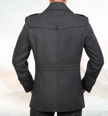 New Autumn Winter Wool Coat Men Fashion Double Collar Thick Jacket Single Breasted Trench Coat Men Casual Wool Blends Overcoats
