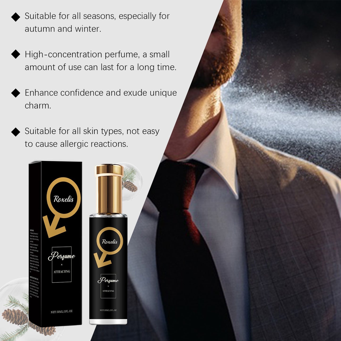 Roxelis 30ml Men Pheromone Perfume Cedar Fragrance Glamour Gentlemen Lasting Dating Romantic Scent Fresh Body Flirting Perfume