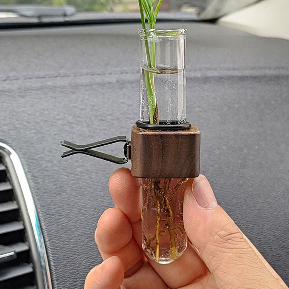 Mini Car Hydroculture Flower Vase Glass with Clip Adjustable Air Vent Test Tube Flower Holder Creative Interior Decor Dashboard