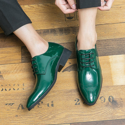 High Quality Green Men Oxfords Shoes Pointed Formal Shoes Man Patent Leather Shoes Lace-Up Business Dress Shoes Men Big size 48