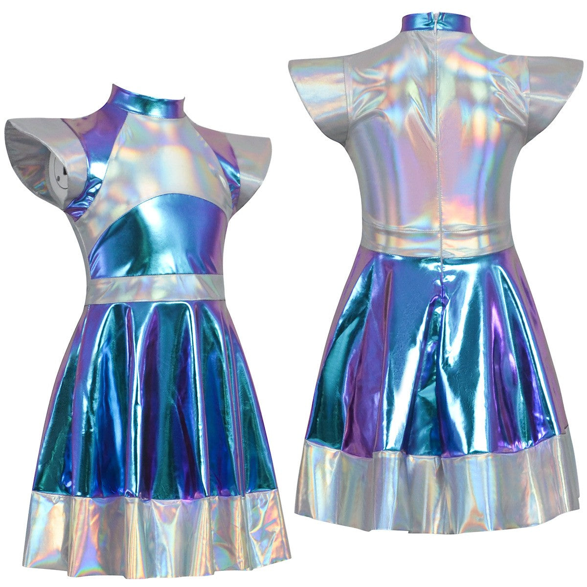 Cyber Alien Laser Reflective Alien Cosplay Dress, Adult and Children's Party Outfit, Including Tentacle Headpiece