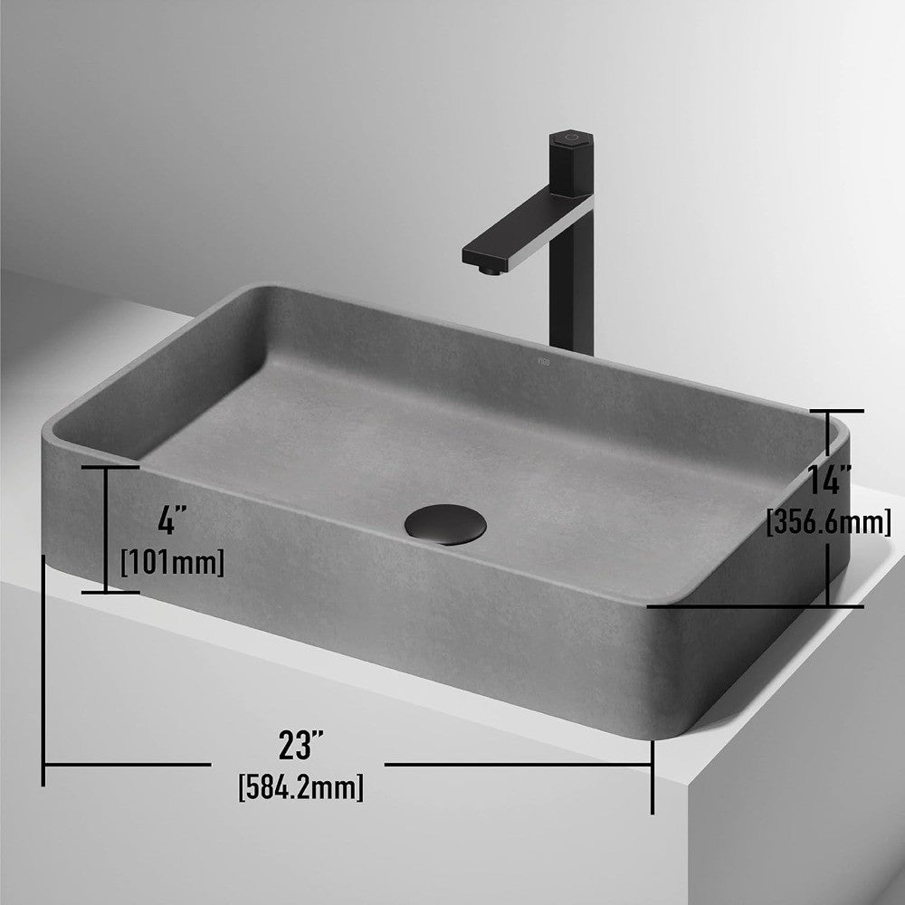 Pia de Concreto Retangular de Sobrepor para Banheiro Basilica Gothic 58,4 cm C x 35,5 cm L x 10,1 cm A em Cinza - VG04065