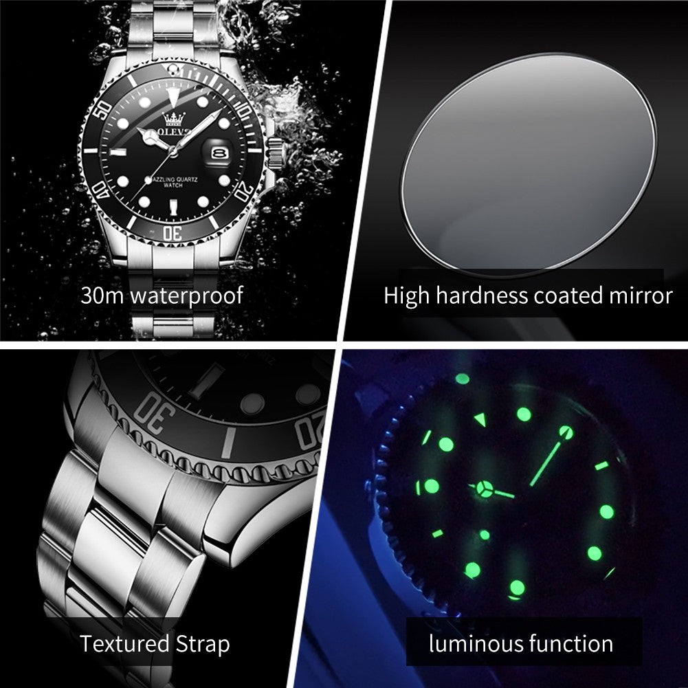 OLEVS Men's Watches Trend Luxury Fine Steel Strap Big Date Original Brand Quartz Wristwatch for Man Waterproof Luminous 5885 New