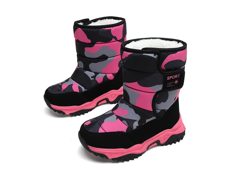 2025 Winter Children Shoes Plush Waterproof Fabric Non-Slip Girl Shoes Rubber Sole Snow Boots Fashion Warm Outdoor Boots