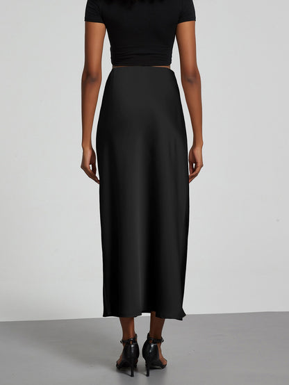 Fashion Satin Party Long Skirt High Waist Solid Color Casual Basic Women Skirts