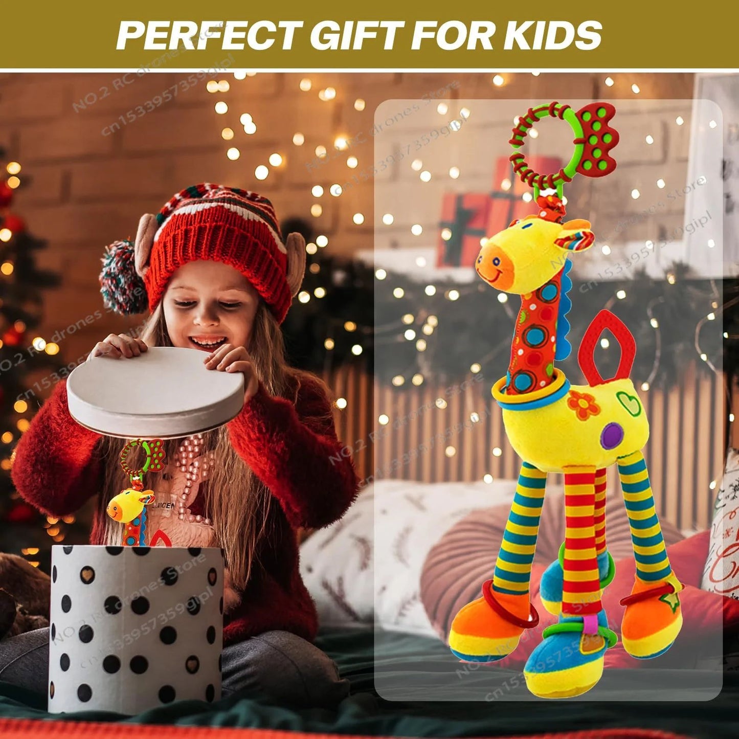 47CM Baby Stroller Soother Hanging Doll Giraffe with Soft Cotton Crib Bell Infant Bed Game Educational Toy for Son Daughter Gift