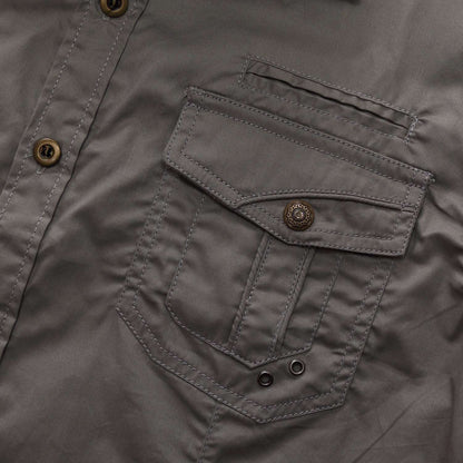 2025 New Fashion Men's Short Sleeve Safari Shirt Tops Summer 100% Cotton Solid Color Casual Cargo Work Shirts with Pocket