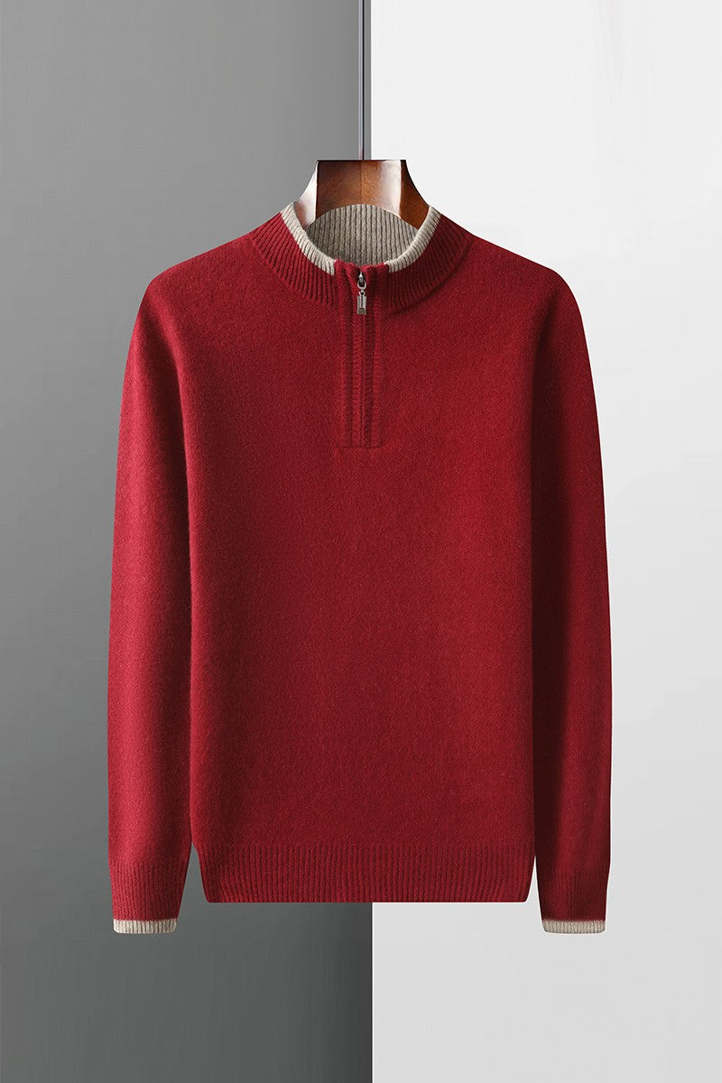 New Men Knitted Half Zipper Style Pullover Pure Australian Wool Sweater Splicing Edge Decoration High quality Thicken Warm Tops