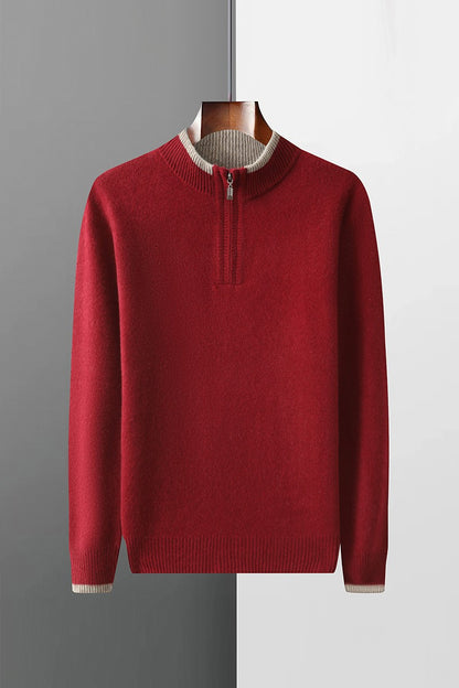 New Men Knitted Half Zipper Style Pullover Pure Australian Wool Sweater Splicing Edge Decoration High quality Thicken Warm Tops