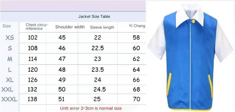 Anime Blue JacketP-PokemonING Go Men Cosplay Costume Boys Ash Ketchum For Halloween Party Trainer Gloves Cap Set Christmas Gift