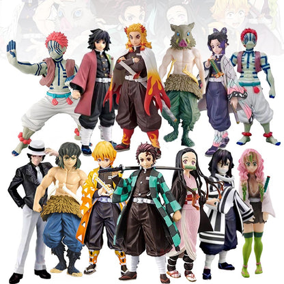 Boneco de Ação do Anime Demon Slayer - Kamado Tanjirou com Agatsuma Zenitsu e Nezuko PVC Modelo Brinquedos Kimetsu No Yaiba Guerreiros