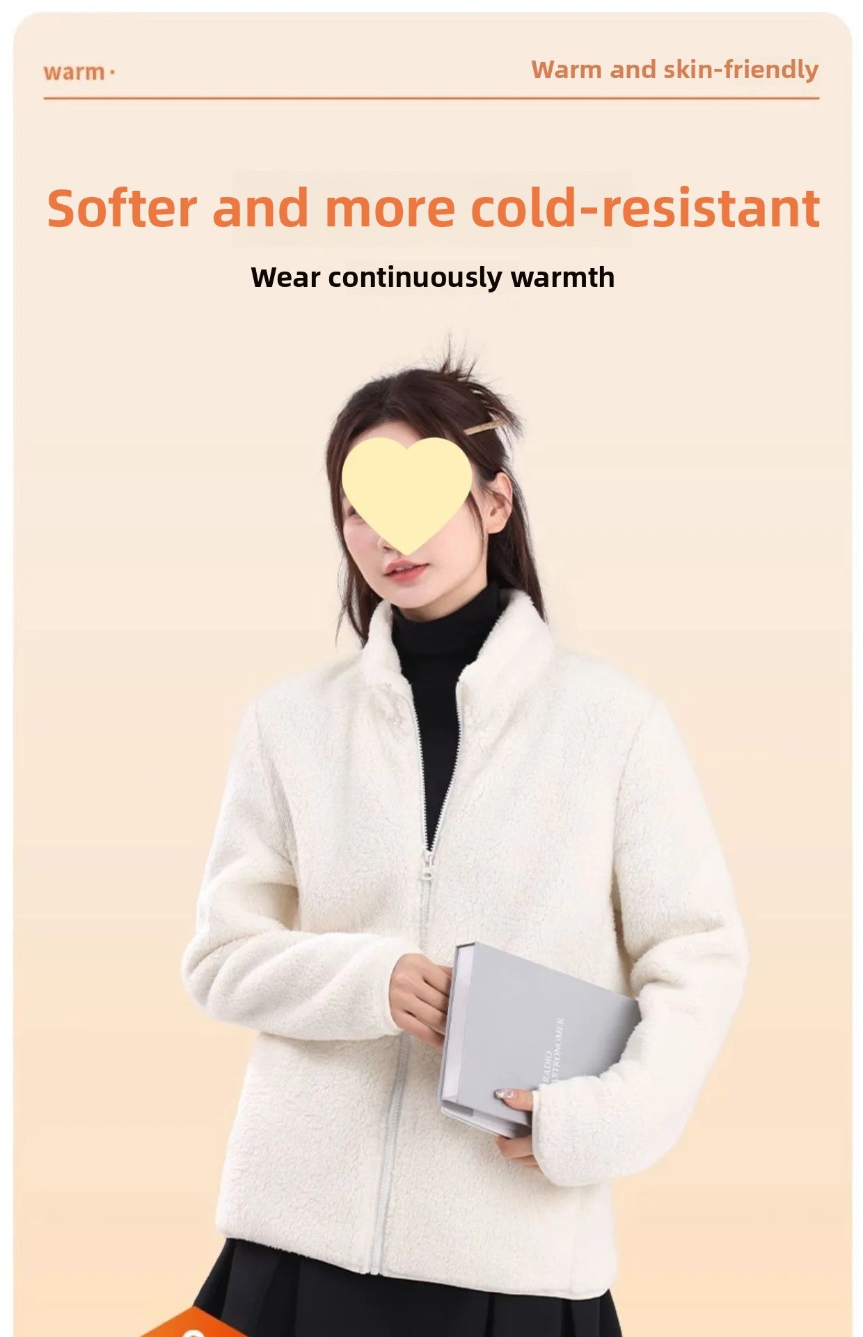 Women's Double-Sided Fleece Jacket Grey Warm Stand-Collar Thick Winter Outerwear Trendy Sweatshirt Style Casual Loose Fit