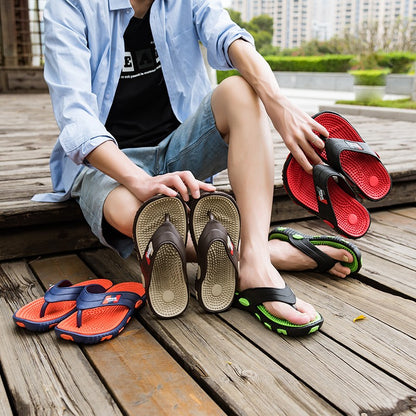 Ngouxm Summer Big Size Youth Slippers Men Massage Non-Slip Cool Outside Flip Flops Breathable Thick-Soled Toe Sandals