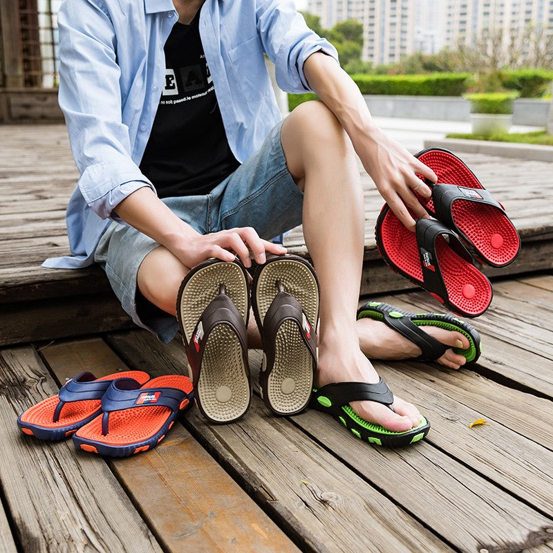 Ngouxm Summer Big Size Youth Slippers Men Massage Non-Slip Cool Outside Flip Flops Breathable Thick-Soled Toe Sandals