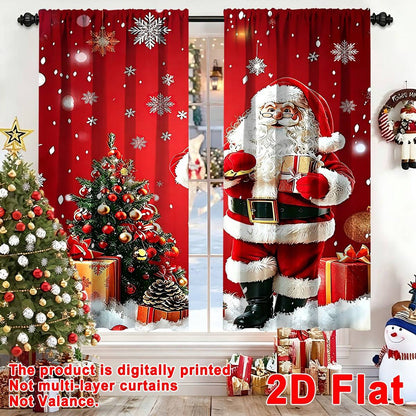2pcs Merry Christmas Curtains Santa Xmas Tree Design 60*150cm Polyester Window Drapes for Home Bedroom Decor Festive Supplies