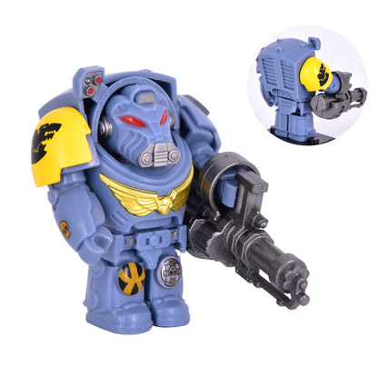 Medieval Knights War 10cm Poseable Collectible 40K Figure - Blue-Gold Armor Skull Face Design