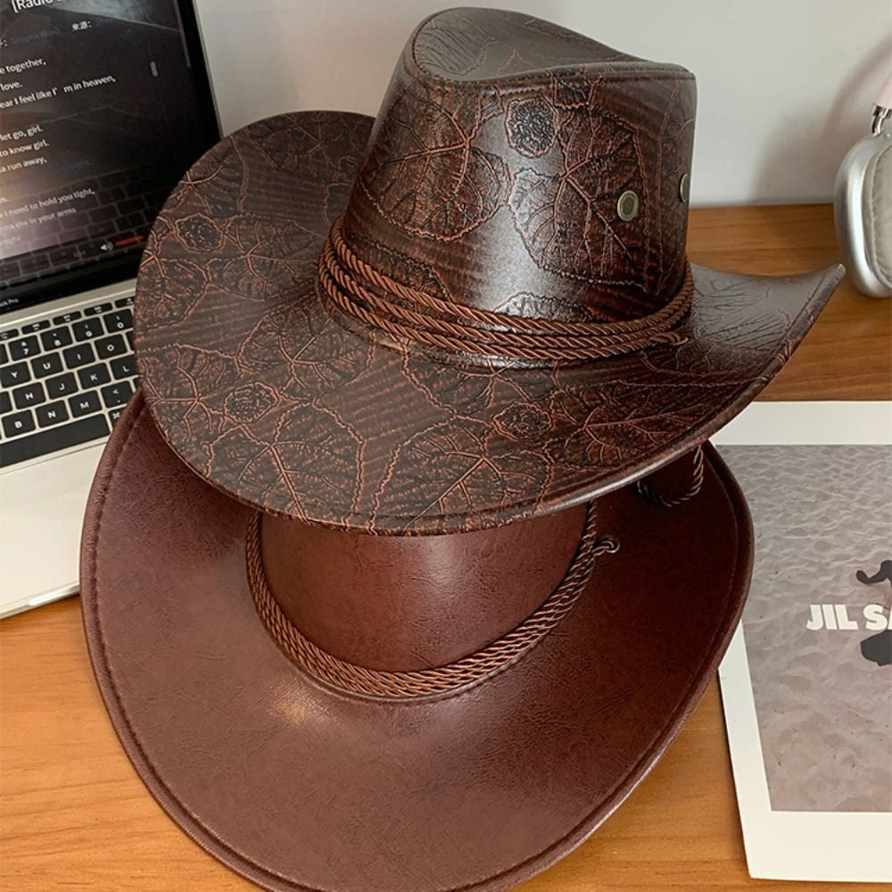 Cool Ethnic Style Western Cowboy Hat Roll Brim Wide Brim Cowgirl Jazz Hat Solid Color Polyester Visor Cap Cycling