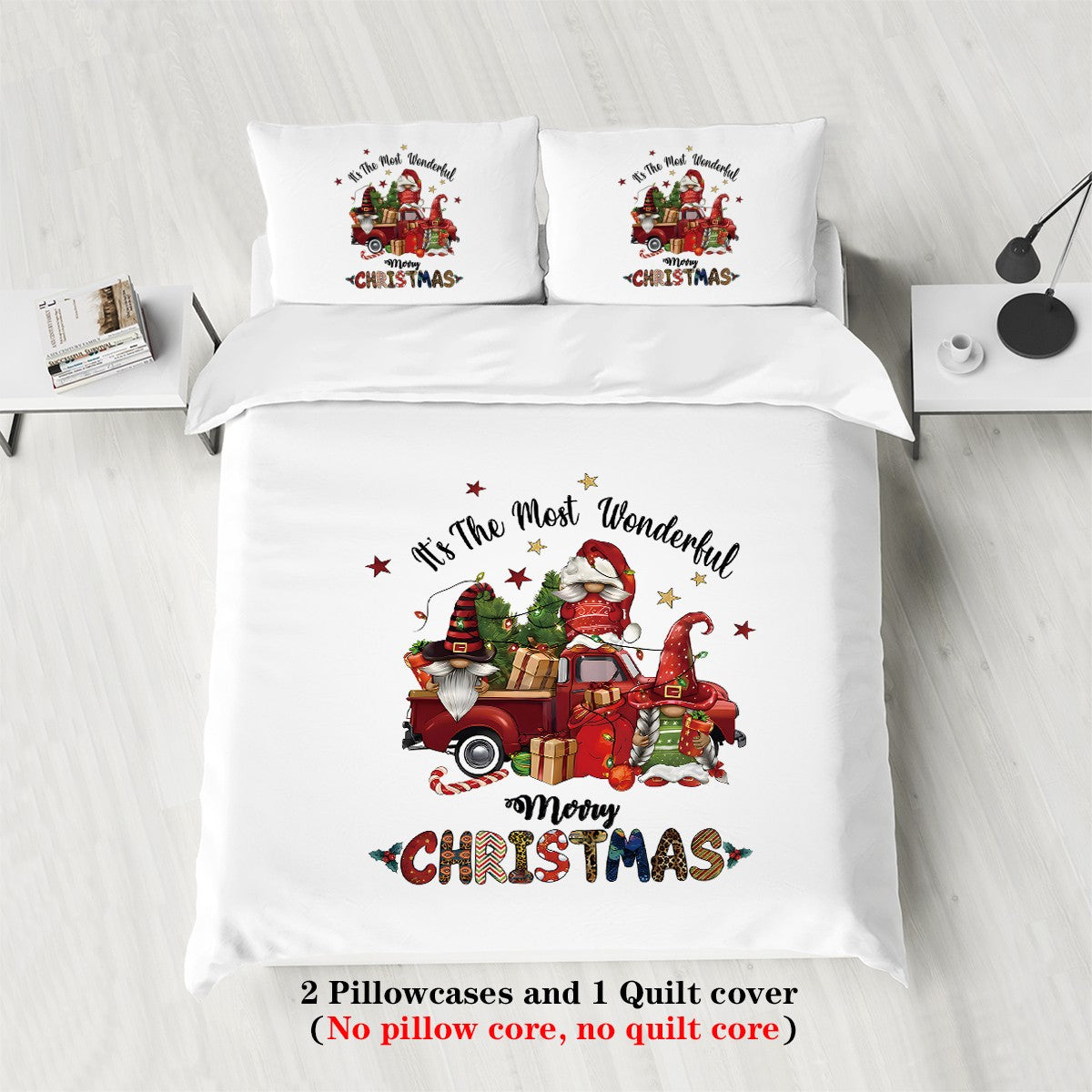 3-Piece Christmas Dwarf Pattern Print Set (1 Down Duvet Cover+2 Pillowcases, Core Free) Soft and Comfortable Bedding Set