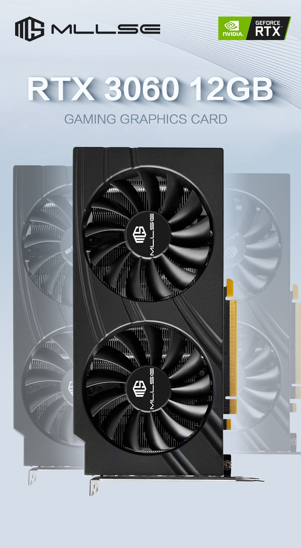 Placa de Vídeo MLLSE RTX 3060 12GB GDDR6 192Bit PCI Express 4.0 ×16 8Pin GPU NVIDIA Placa de Vídeo para Jogos Rtx 3060
