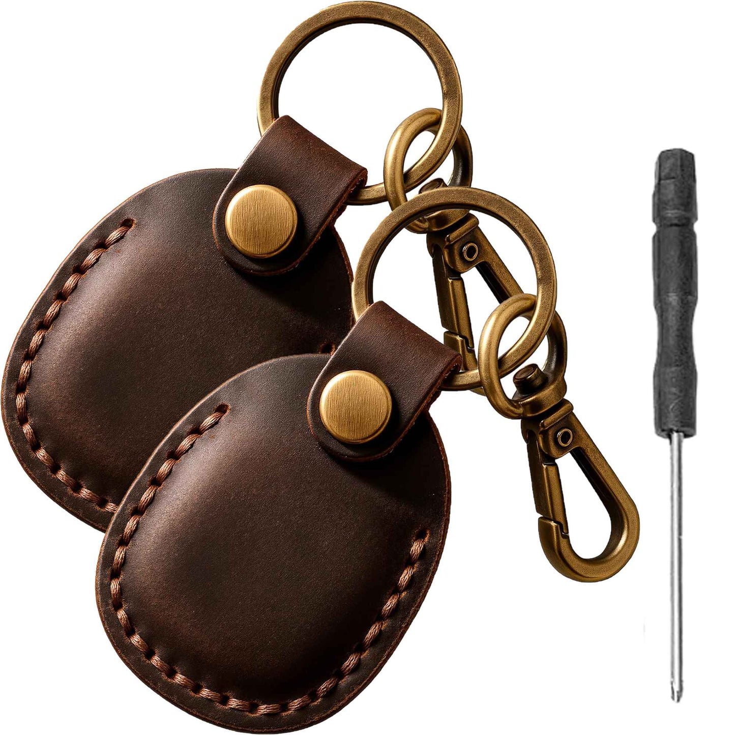 2/1 Pack Genuine Leather AirTag Keychain Holder . Secure Key Chain Case for Pet Collar Luggage Bag Full Cover Protective Keyring
