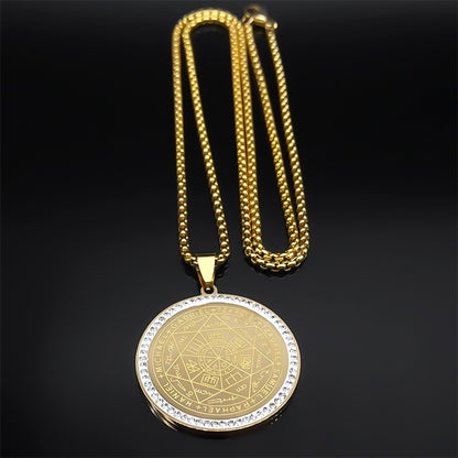 Colar de Anjo Medalha Sete Arcanjos para Mulheres Homens Aço Inoxidável Selo de Salomão Proteção Corrente Joias colar NZZZ504S02