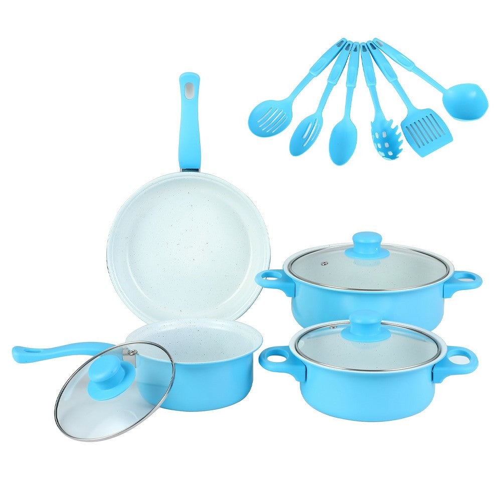 Conjunto de Panelas Antiaderente 12 Peças Panela de Cozinha com Tampa Frigideira Wok Leiteira Frigideira de Pedra Maifan para Todos os Tipos de Fogão