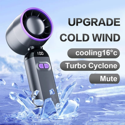High-Speed Folding Fan LED Digital Display Adjustable Cooling Fan Mini Cold Fan for Camping Hiking Outdoor Activities