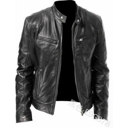 Decorative Jackets PU Leather Coat Stand-up Collar Y2K Business Gentleman Faux Leathrer Zipper Pocket Leather Jacket Coat