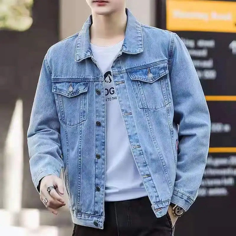 Blue Male Jean Coats Button Pocket Men's Denim Jacket Autumn Cowboy G Winter Oversize Branded Size L Outwear Clothing New in Y2k
