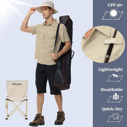 Men's Short Sleeve Lightweight Fishing Shirts, UPF 50+ Breathable Cargo Shirt, Button Down Tactical Shirts with Zip Pocket