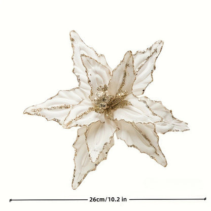 1/4pcs Christmas Holiday Decorative Flowers Artificial Flowers,Shiny Sequin Velvet Christmas Flowers 25.91cm,  home decor