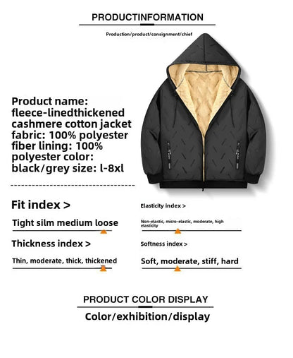 Men's Winter Lamb Velvet Jacket Fleece Lined Cotton Suit Hooded Loose plus Size Warm Cotton Coat Thermal Cotton Clothing