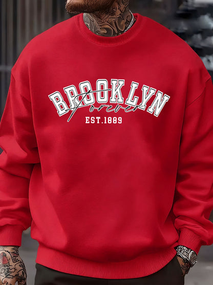 Brooklyn Forever Letter Design Men Sweatshirt Fleece Soft Clothes Trendy Loose All-Match Streetwear Crewneck Fashions Pullover