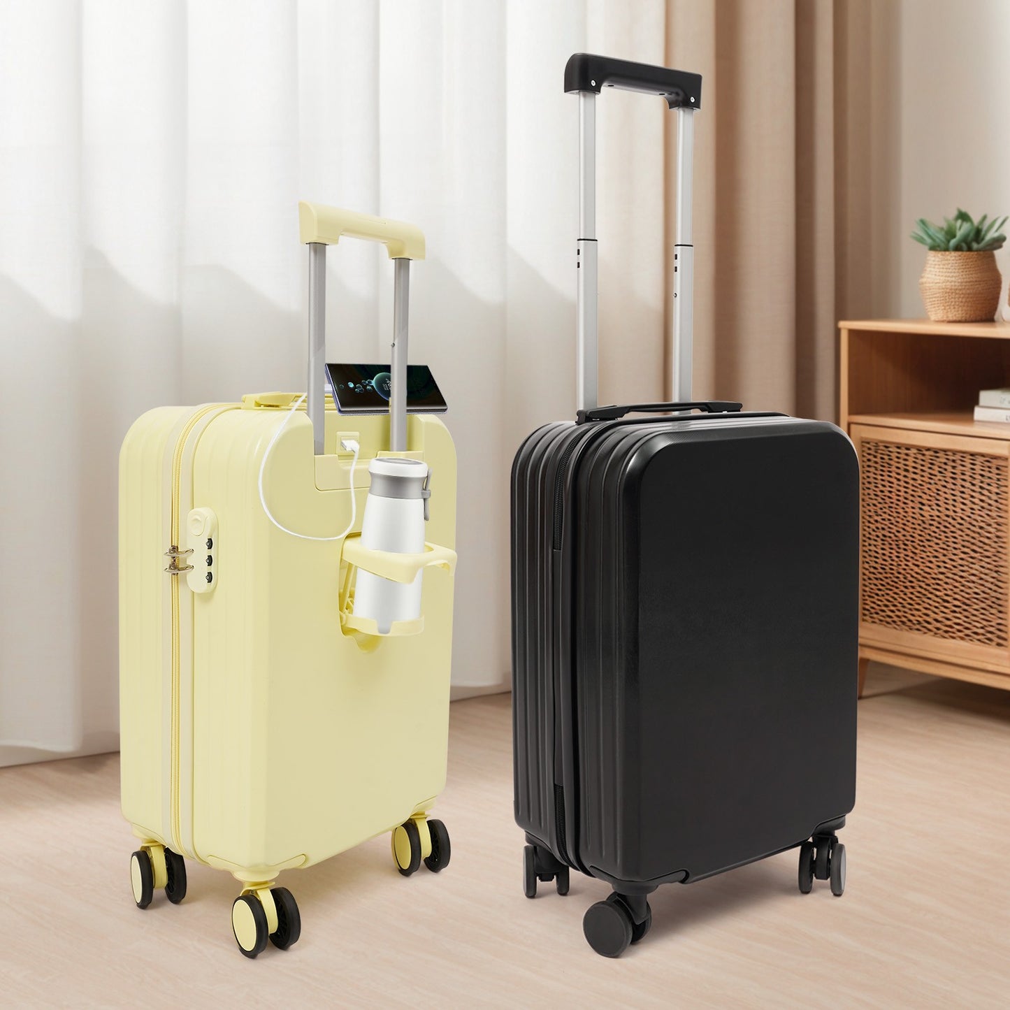 Mala de Viagem 20 Polegadas, Mala de Bordo, Mala com Porta Copos, Mala de Viagem com Porta USB