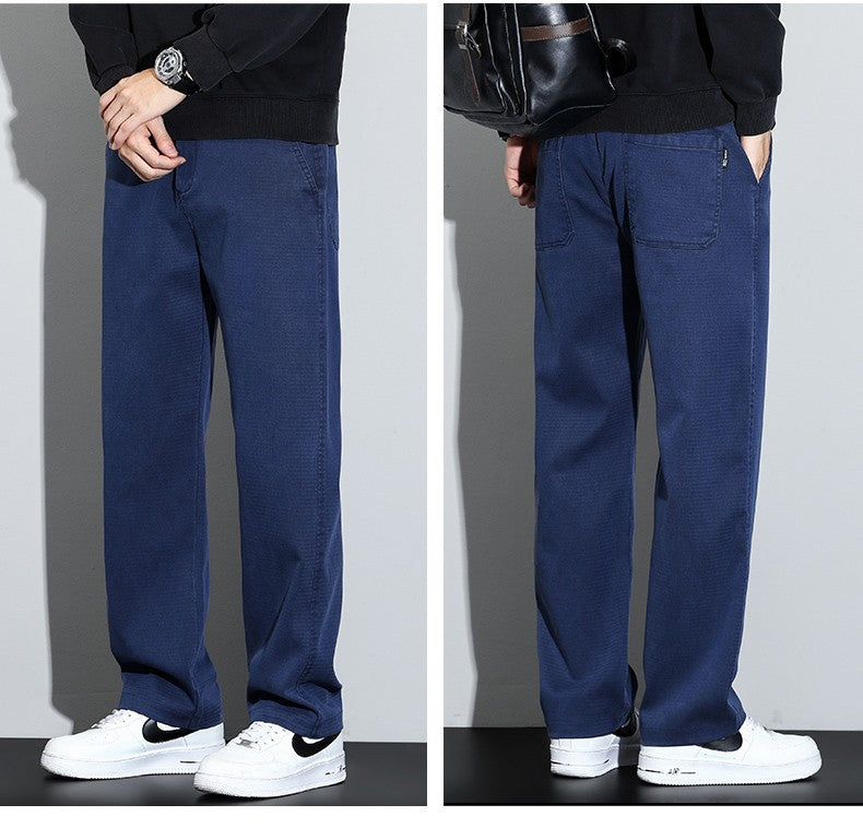 Mens Lyocell Straight Loose Elastic Waist Jeans 2025 Autumn Winter Fashion Brand Comfortable Versatile Pants Plus Size 5XL