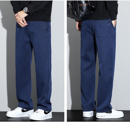 Mens Lyocell Straight Loose Elastic Waist Jeans 2025 Autumn Winter Fashion Brand Comfortable Versatile Pants Plus Size 5XL