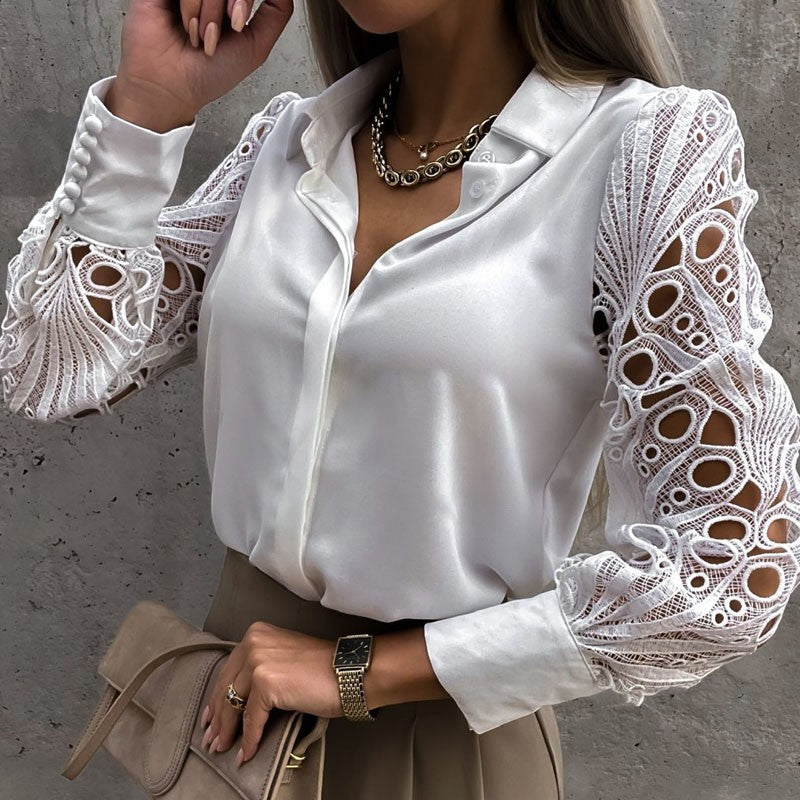 Sexy Puff Long Sleeve Ruffles Blouse Office Lady Buttons Women White Shirts V Neck Elegant Shirt Woman Fashion Female 26550